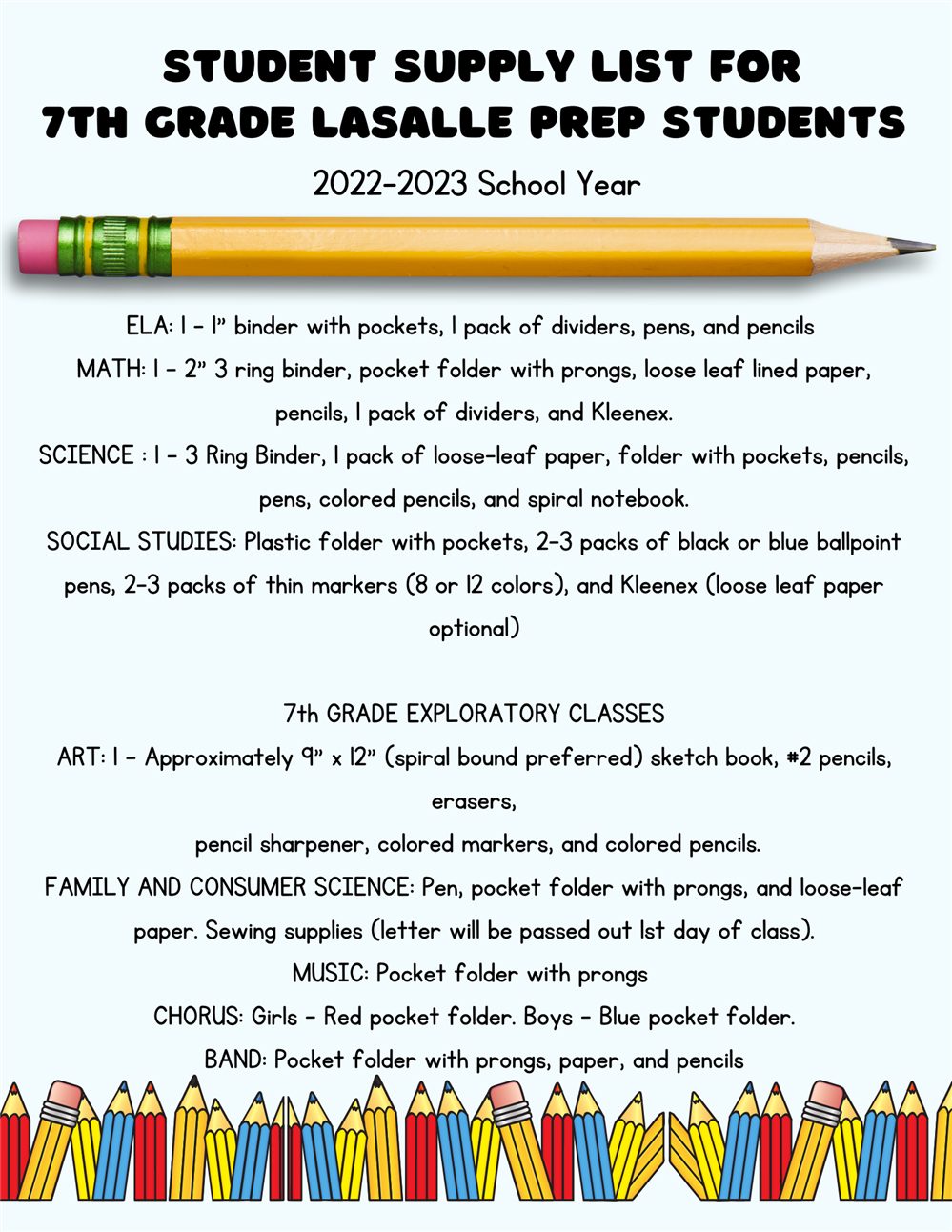 Supply Lists / 7th Grade Supply Lists
